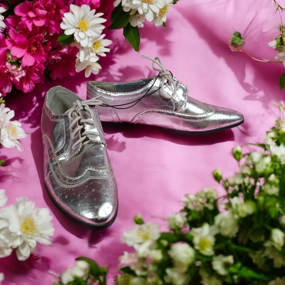 Silver Flats with Brogue Detailing and Wingtip Design